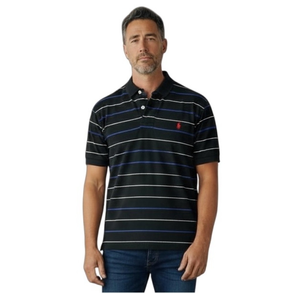 POLO RALPH LAUREN XXL Navy Light Blue White Stripe Polo R $125